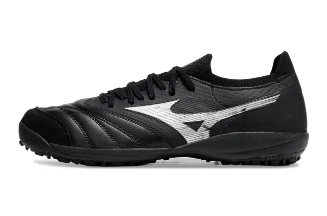 Mizuno Black Silver Leather And Synthetic Upper Wave Logo Accent Turf Soccer Shoes 7