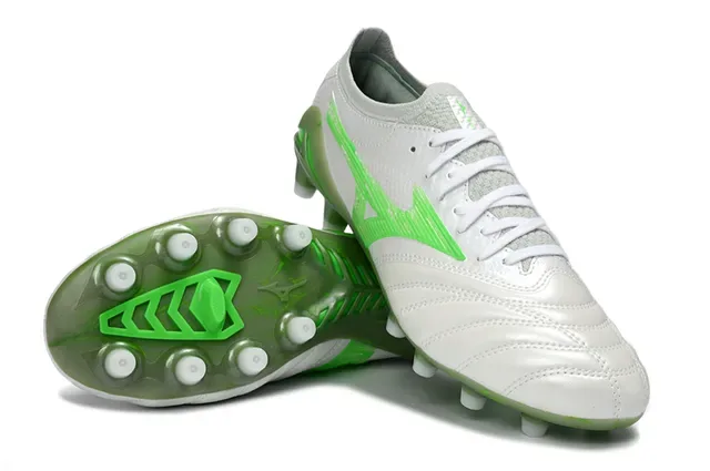Mizuno Copa Chaussures de football Blanc Vert Cuir Quilted Supérieur Accent Logo Wave Firm Ground 4