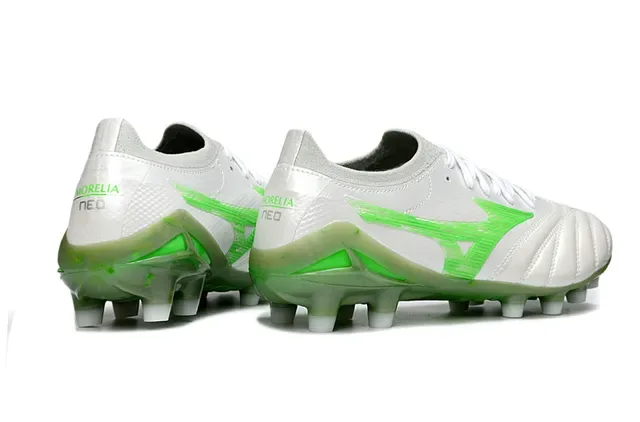 Mizuno Copa Chaussures de football Blanc Vert Cuir Quilted Supérieur Accent Logo Wave Firm Ground 5