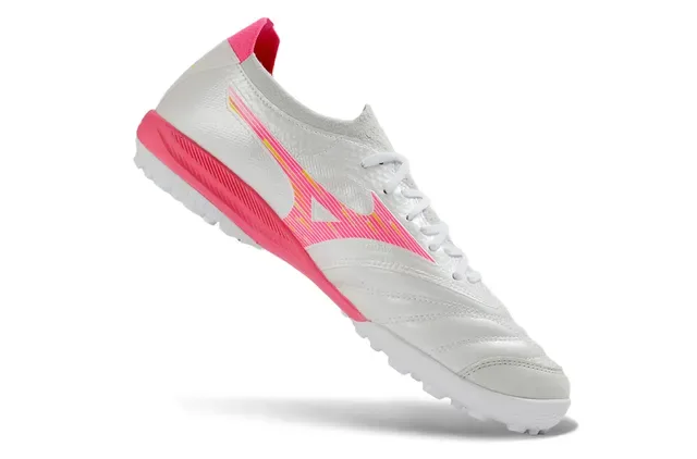 Mizuno White Pink Low-Cut Synthetic Upper Quilted Stitching Detail Turf Soccer Shoes 5