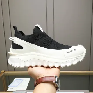 Moncler Black White Sock-Knit Upper Slip-On Construction Sneakers