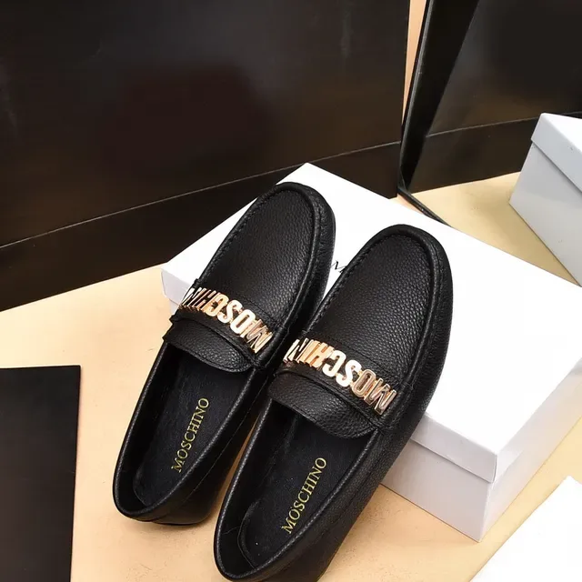 Moschino Logo-Bar Black Gold Pebbled Leather Hardware Loafer 3