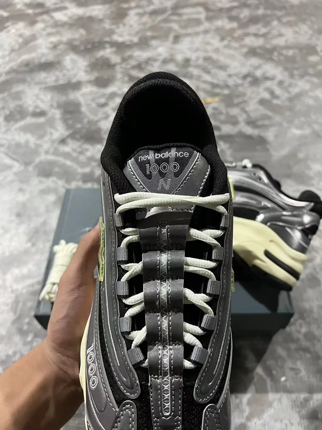 New Balance 1000 Metallic Silver Black Cream Chunky Sneakers 4