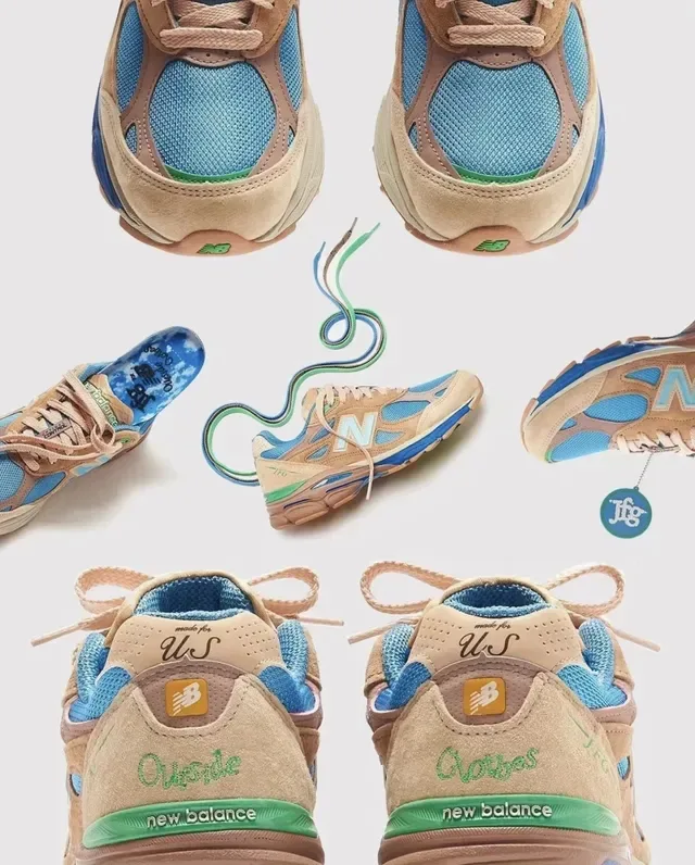New Balance 990 بني أزرق متعدد المواد العلوي تصميم محظور باللون نمط حياة أحذية رياضية 6