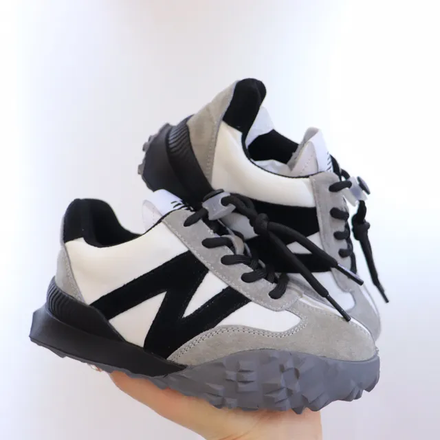 New Balance Black White Layered Upper Oversized 'N' Logo Chunky Sneakers 24