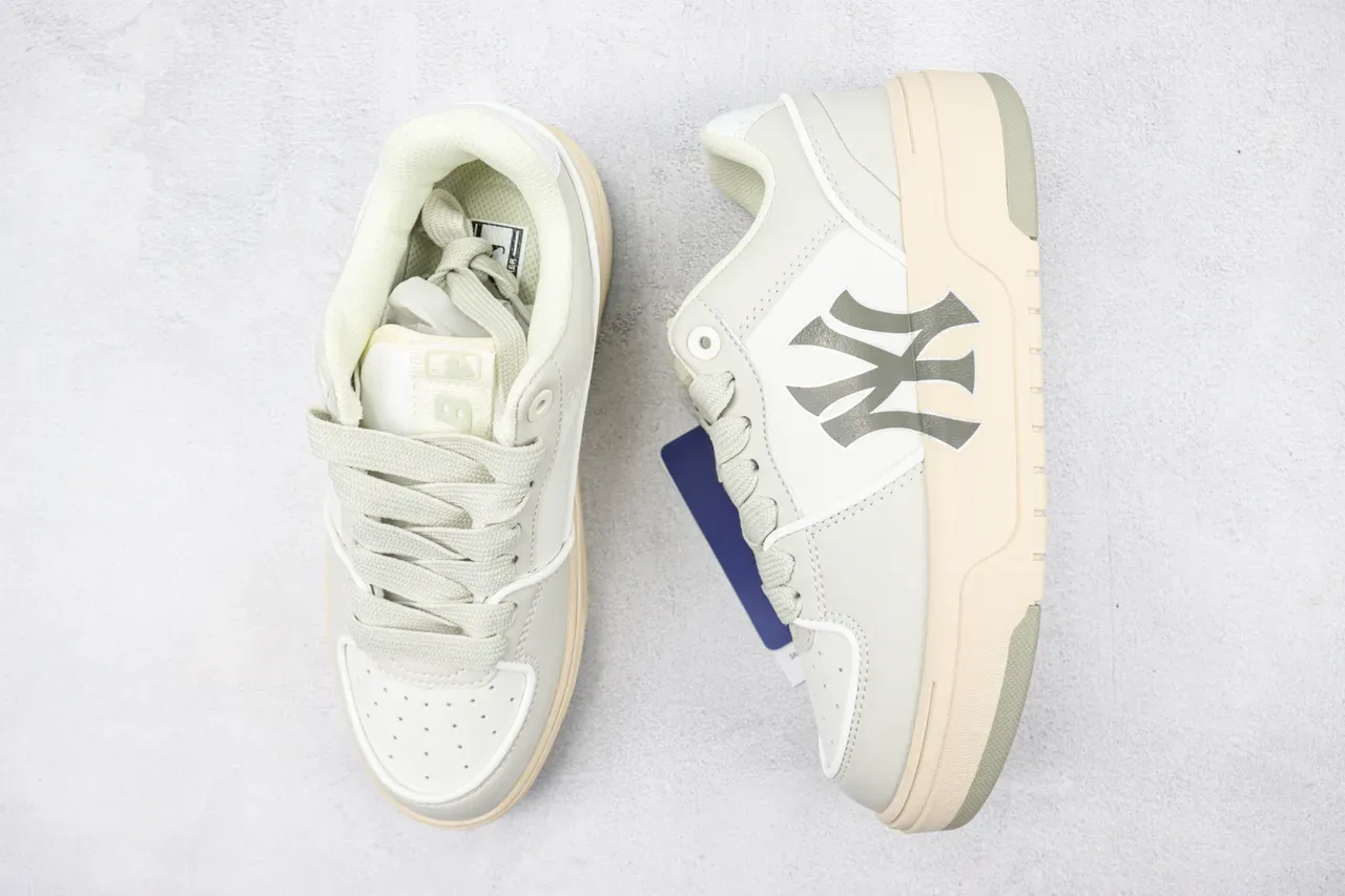 New Era Platform Sneaker Beige Gray Low-Top Leather-Like Upper Lifestyle Sneakers 3