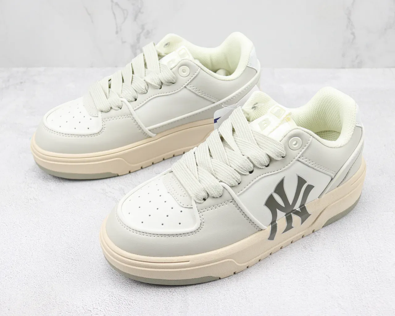New Era Platform Sneaker Beige Gray Low-Top Leather-Like Upper Lifestyle Sneakers 4