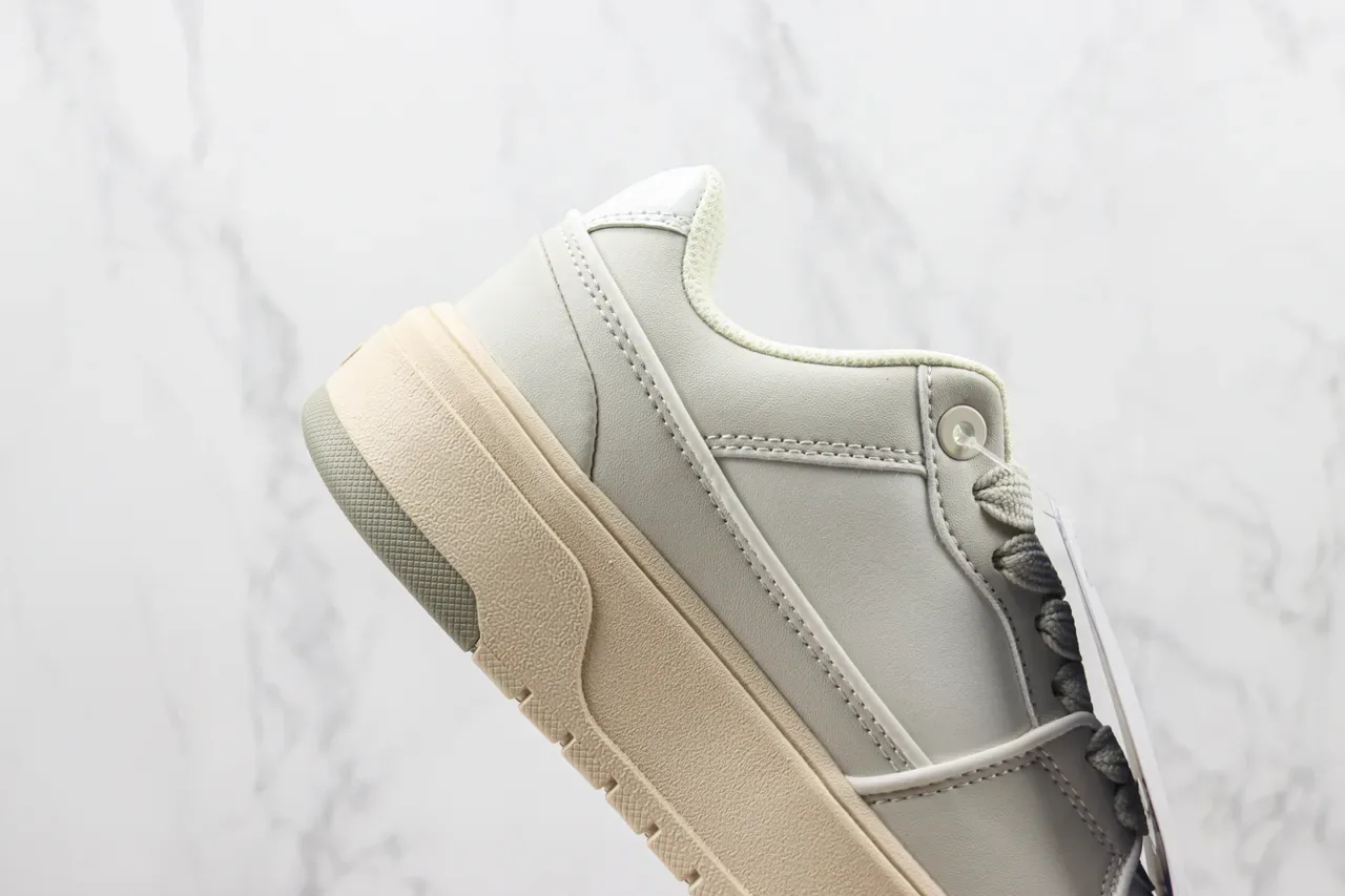 New Era Platform Sneaker Beige Gray Low-Top Leather-Like Upper Lifestyle Sneakers 5