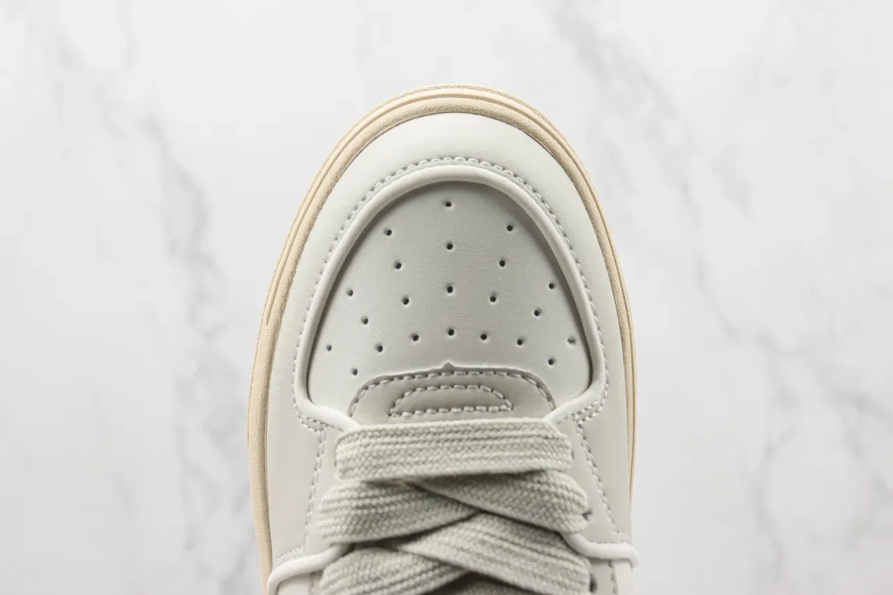 New Era Platform Sneaker Beige Gray Low-Top Leather-Like Upper Lifestyle Sneakers 6