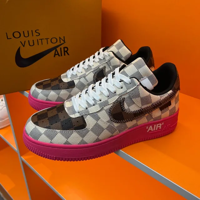 Nike Air Force 1 Damier Check Pink Sole Lifestyle Sneakers 1