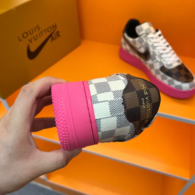 Nike Air Force 1 Damier Check Pink Sole Lifestyle Sneakers 2