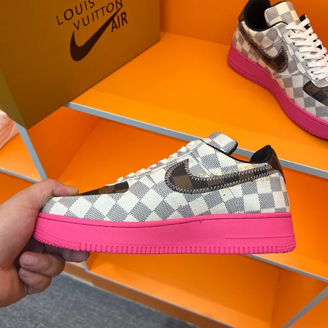 Nike Air Force 1 Damier Check Pink Sole Lifestyle Sneakers 3