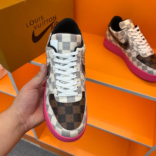 Nike Air Force 1 Damier Check Pink Sole Lifestyle Sneakers 4