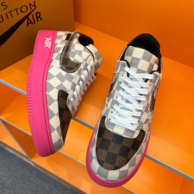 Nike Air Force 1 Damier Check Pink Sole Lifestyle Sneakers 6