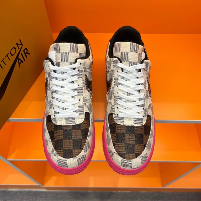 Nike Air Force 1 Damier Check Pink Sole Lifestyle Sneakers 9