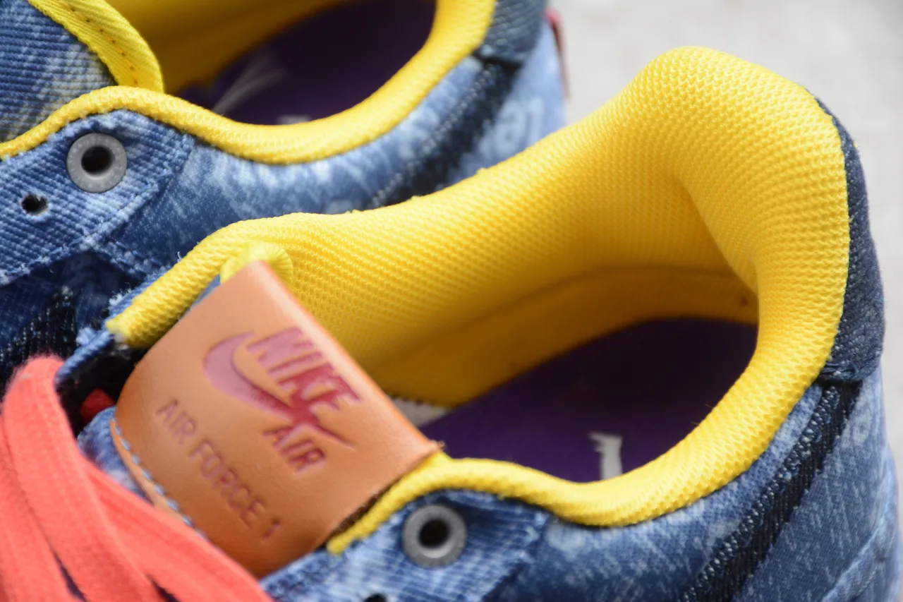 Nike Air Force 1 Denim Blue Orange Laces Lifestyle Sneakers 7