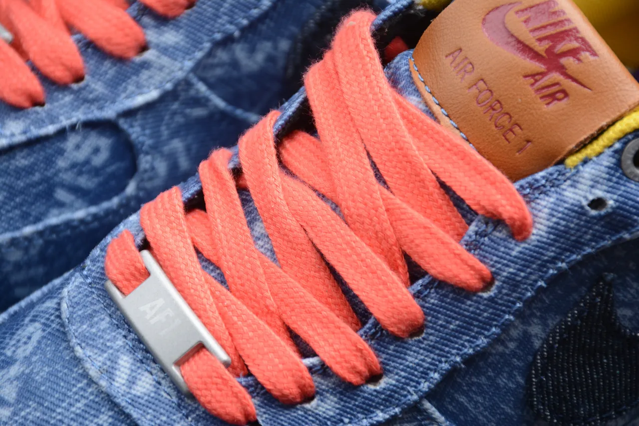 Nike Air Force 1 Denim Blue Orange Laces Lifestyle Sneakers 8