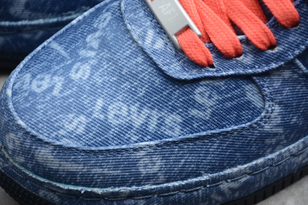 Nike Air Force 1 Denim Blue Orange Laces Lifestyle Sneakers 9
