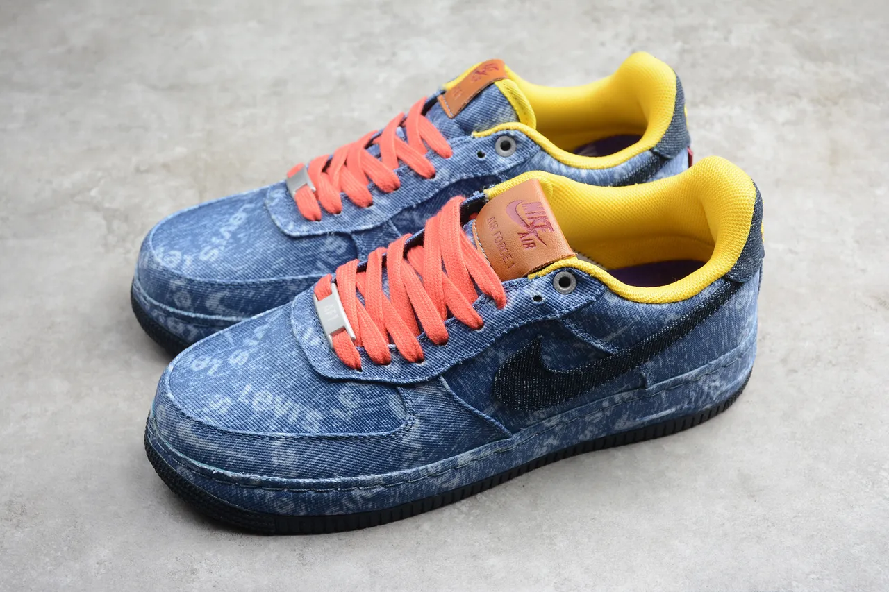 Nike Air Force 1 Denim Blue Orange Laces Lifestyle Sneakers 10