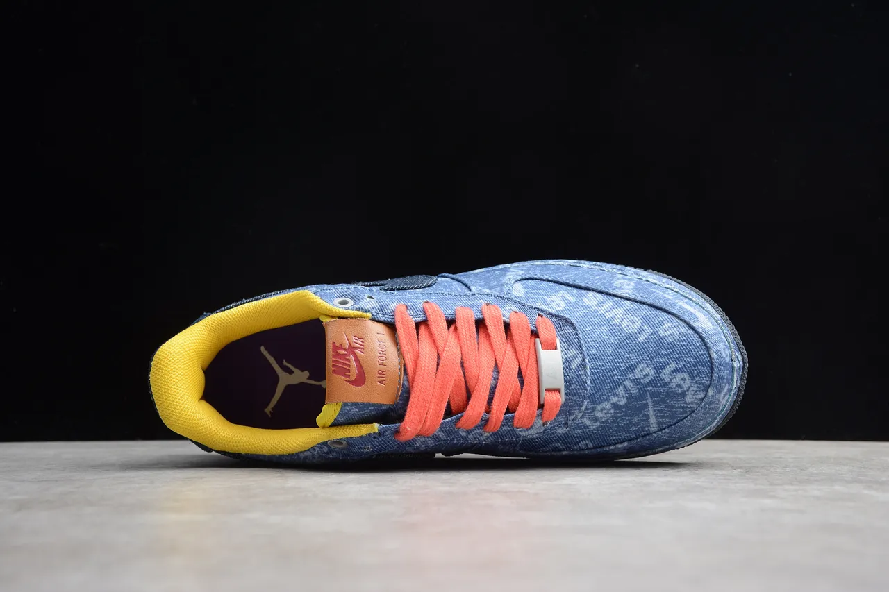 Nike Air Force 1 Denim Blue Orange Laces Lifestyle Sneakers 13