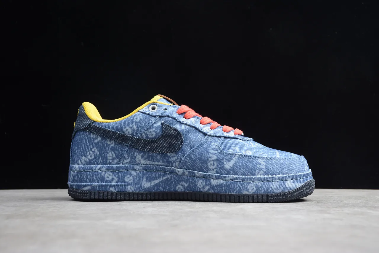 Nike Air Force 1 Denim Blue Orange Laces Lifestyle Sneakers 14