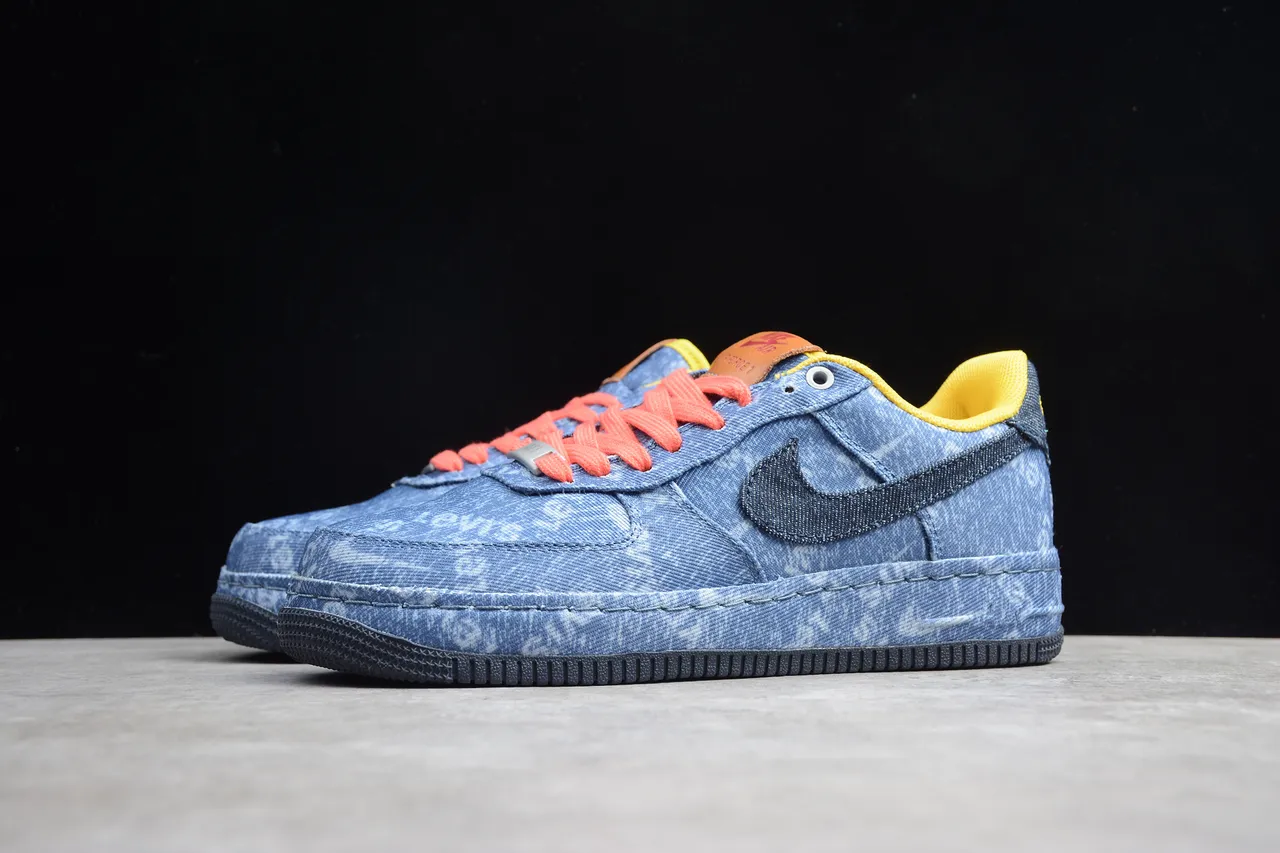 Nike Air Force 1 Denim Blue Orange Laces Lifestyle Sneakers 15