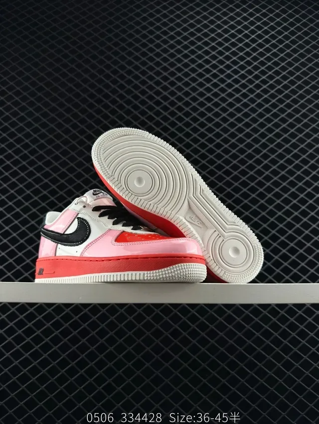 Nike Air Force 1 Glossy Pink Black Red Lifestyle Sneakers 3