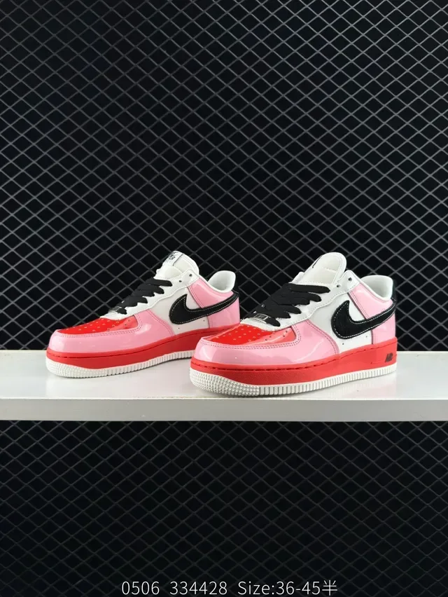 Nike Air Force 1 Glossy Pink Black Red Lifestyle Sneakers 4