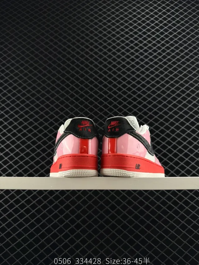 Nike Air Force 1 Glossy Pink Black Red Lifestyle Sneakers 5