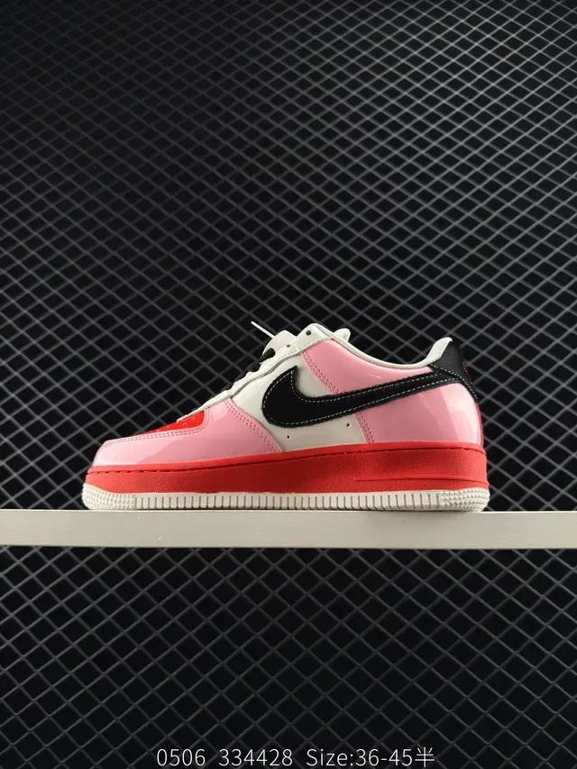 Nike Air Force 1 Glossy Pink Black Red Lifestyle Sneakers 7