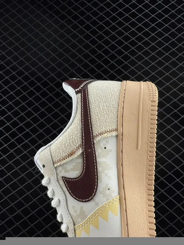 Nike Air Force 1 Low Beige Maroon Pixelated Lifestyle Sneakers 3