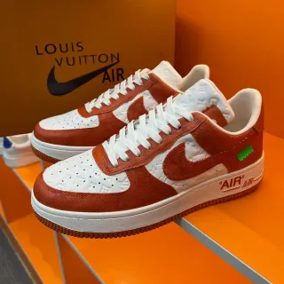 Nike Air Force 1 Orange and White Embossed Monogram Lifestyle Sneakers
