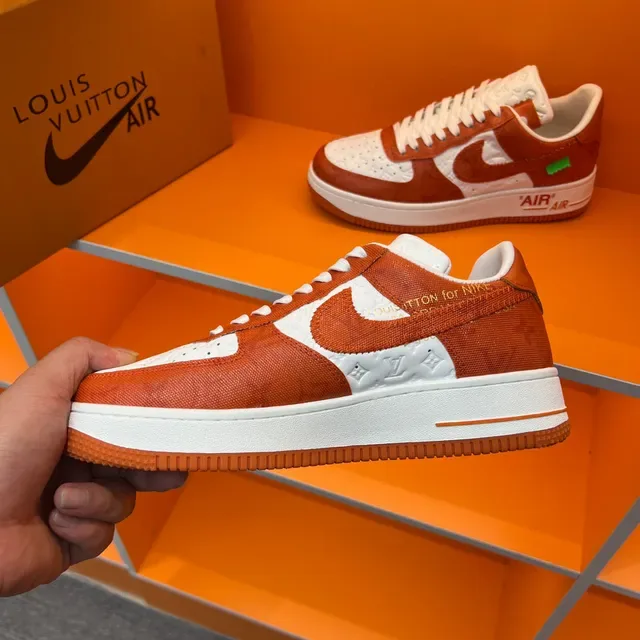 Nike Air Force 1 Orange and White Embossed Monogram Lifestyle Sneakers 3