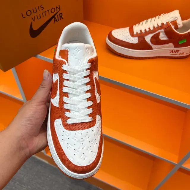Nike Air Force 1 Orange and White Embossed Monogram Lifestyle Sneakers 4