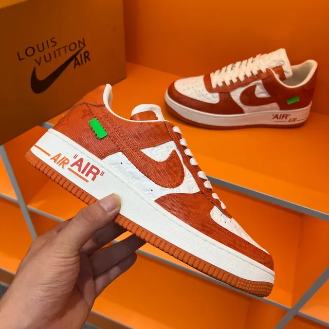 Nike Air Force 1 Orange and White Embossed Monogram Lifestyle Sneakers 5