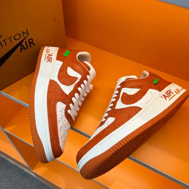 Nike Air Force 1 Orange and White Embossed Monogram Lifestyle Sneakers 6