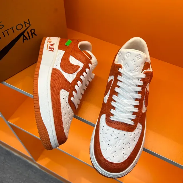 Nike Air Force 1 Orange and White Embossed Monogram Lifestyle Sneakers 7