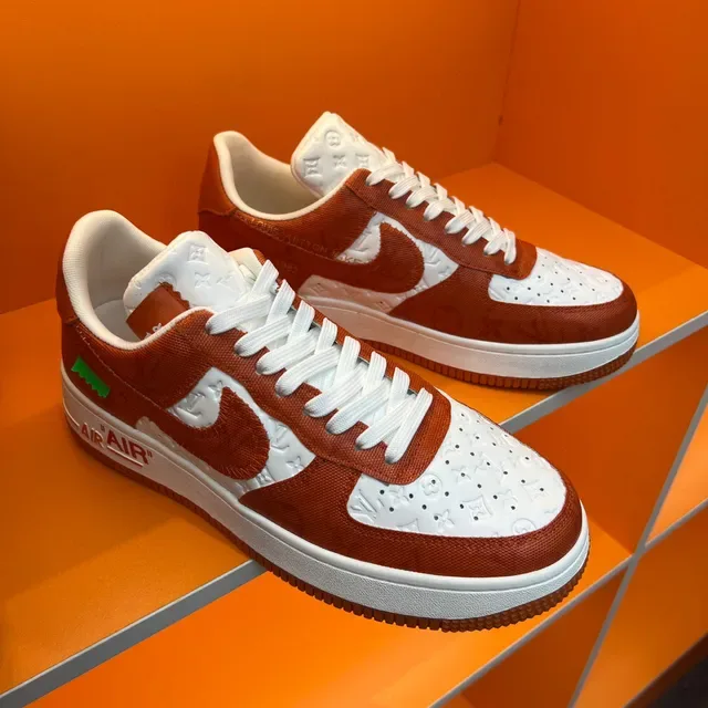 Nike Air Force 1 Orange and White Embossed Monogram Lifestyle Sneakers 8