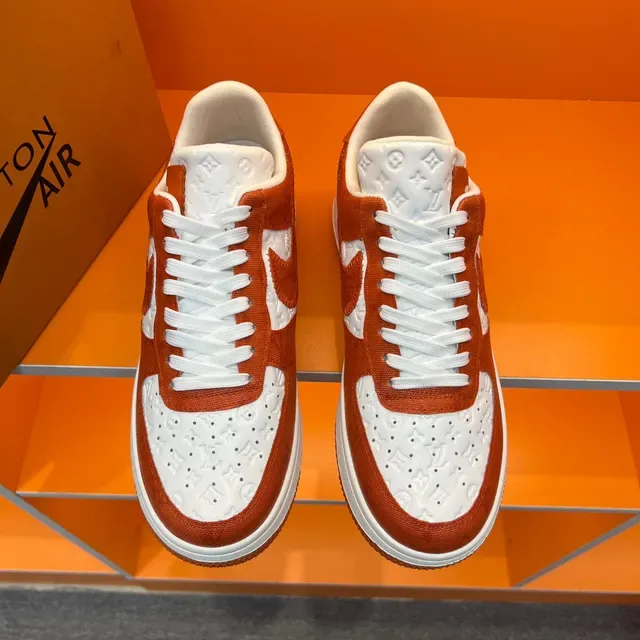 Nike Air Force 1 Orange and White Embossed Monogram Lifestyle Sneakers 9