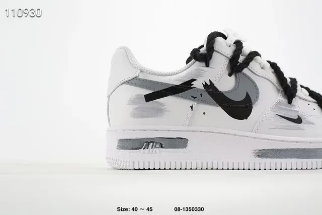 Nike Air Force 1 White Black Gray Paint-Splatter Lifestyle Sneakers 3