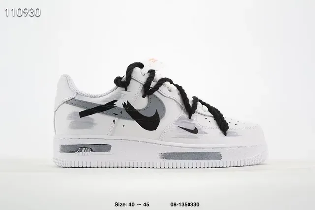 Nike Air Force 1 White Black Gray Paint-Splatter Lifestyle Sneakers 4