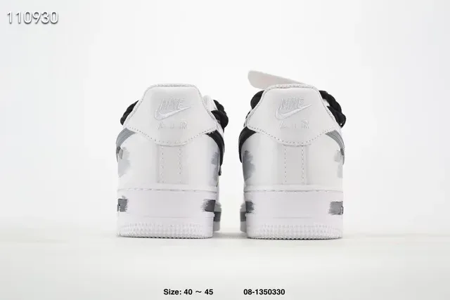 Nike Air Force 1 White Black Gray Paint-Splatter Lifestyle Sneakers 7