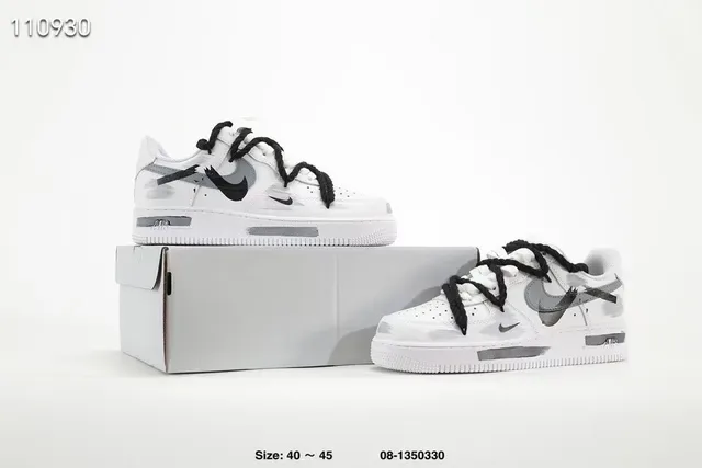 Nike Air Force 1 White Black Gray Paint-Splatter Lifestyle Sneakers 8