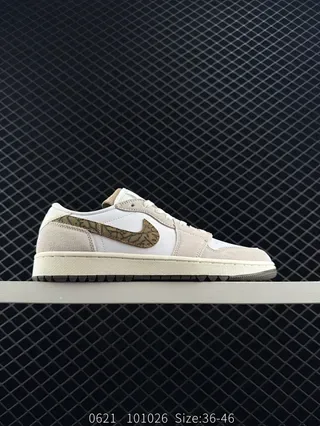 Nike Air Jordan 1 Low Beige Brown Suede-and-Leather-Panelled Lifestyle Sneakers 2