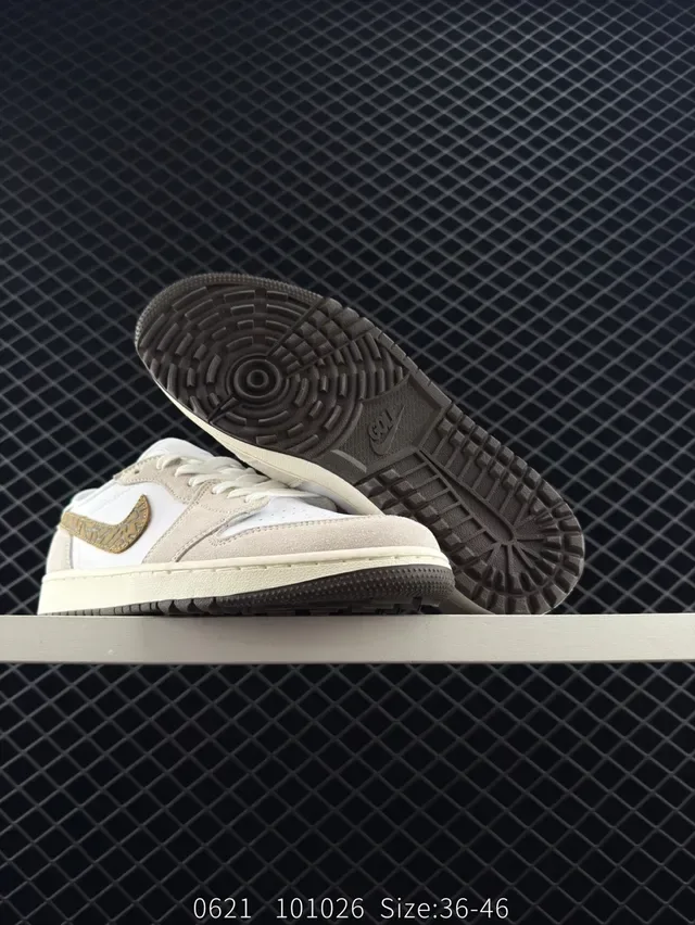 Nike Air Jordan 1 Low Beige Brown Suede-and-Leather-Panelled Lifestyle Sneakers 3