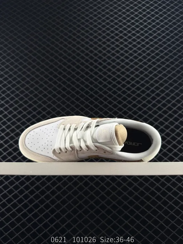 Nike Air Jordan 1 Low Beige Brown Suede-and-Leather-Panelled Lifestyle Sneakers 4
