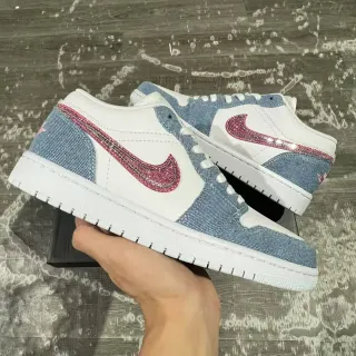 Nike Air Jordan 1 Low Denim Glitter Pink Lifestyle Sneakers