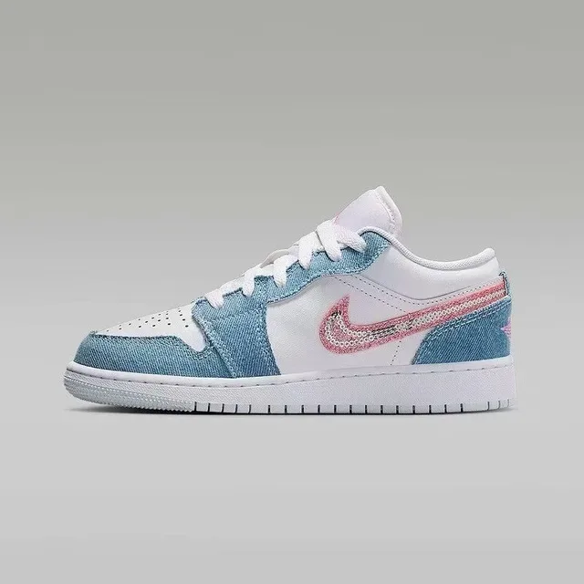 Nike Air Jordan 1 Low Denim Glitter Pink Lifestyle Sneakers 4