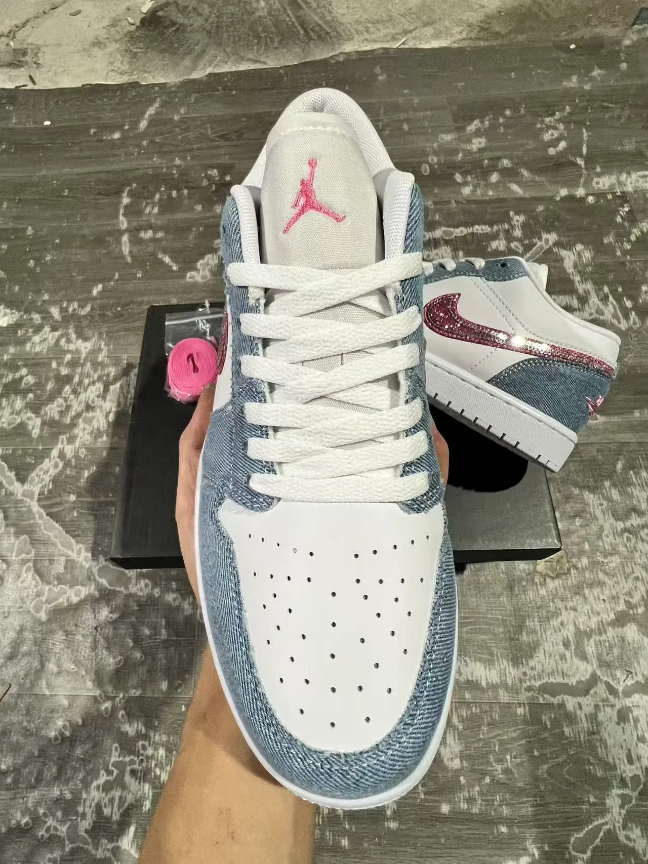 Nike Air Jordan 1 Low Denim Glitter Pink Lifestyle Sneakers 8