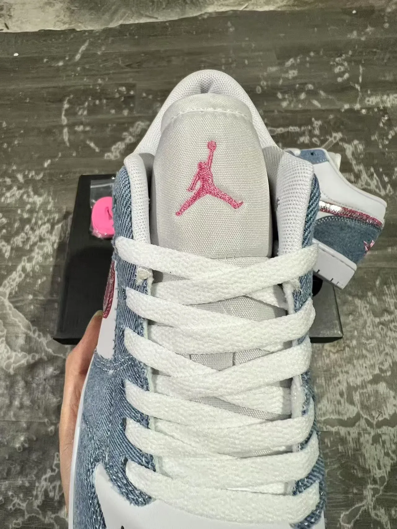 Nike Air Jordan 1 Low Denim Glitter Pink Lifestyle Sneakers 9